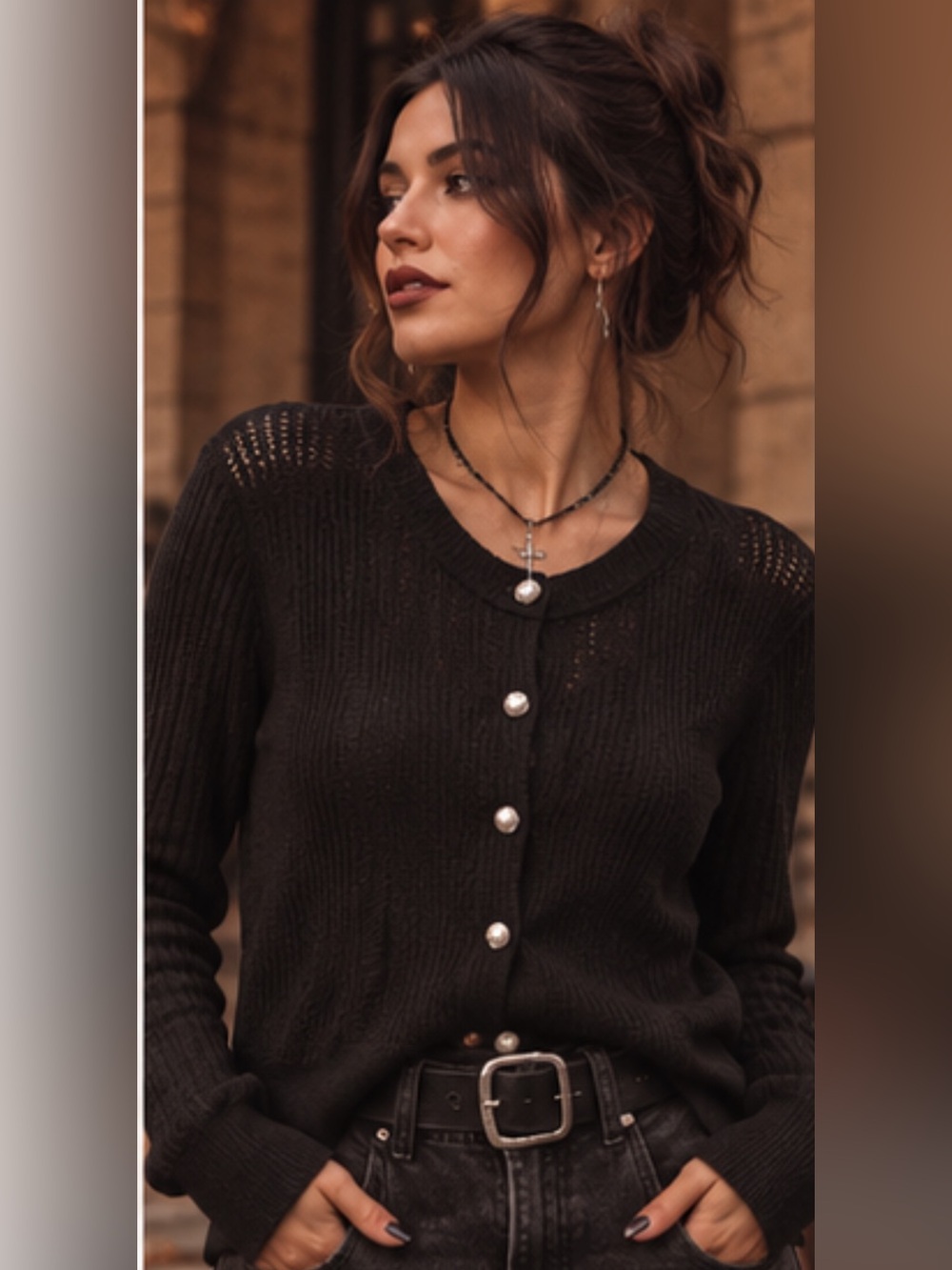 Rag & Bone Goth Black Pearl-Button Knit Cardigan Sweater 🖤👻